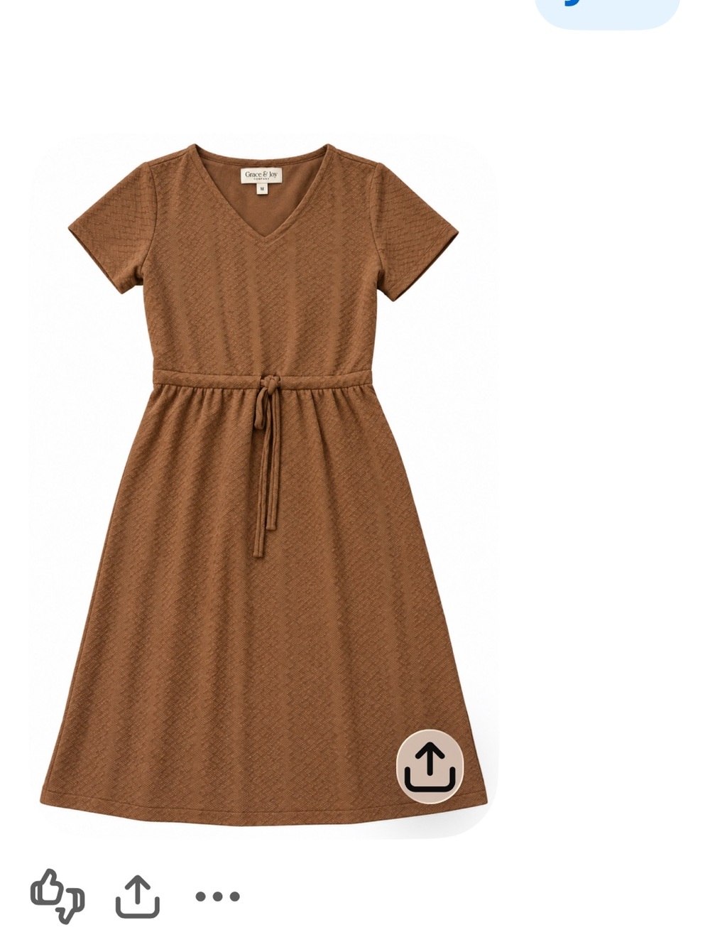Grace & Joy Brown Textured Tie Waist V-Neck Dress Size M